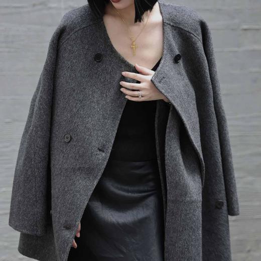 顺丰包邮34204洛诗琳秋冬高级感韩版围巾款澳毛混纺毛呢外套0612 商品图2