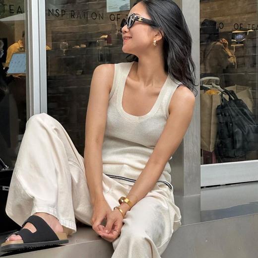 顺丰包邮22936洛诗琳简约羊毛混纺罗纹无袖拼色针织背心女166 商品图4