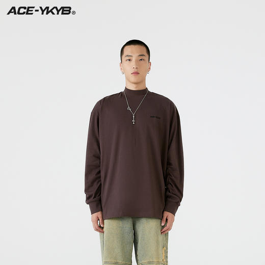 YKYB小高领长袖T恤黄子韬秋季新款美式潮酷抽皱磨毛男友风上衣 商品图0