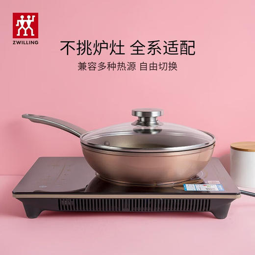 双立人（ZWILLING）Enjoy不粘锅平底锅煎锅炒菜锅煎蛋煎饼牛排锅油炸锅少油烟烹饪锅 煎锅（粉色）盖硅胶铲 24cm 商品图5