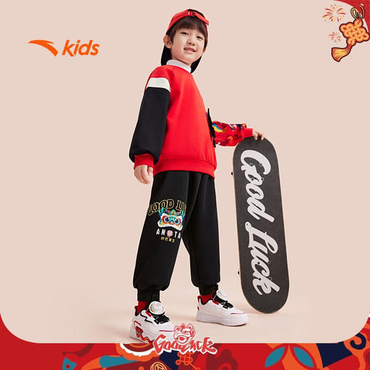 安踏儿童裤子男小童2025新年潮流舒适针织运动长裤352519720 商品图2