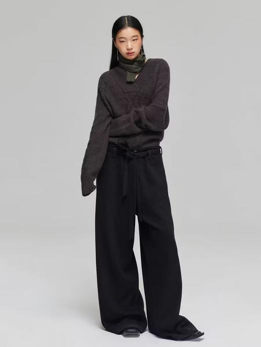 Simple Project/K23150/羊毛混纺厚款绑带剑道阔腿裤长裤 商品图2