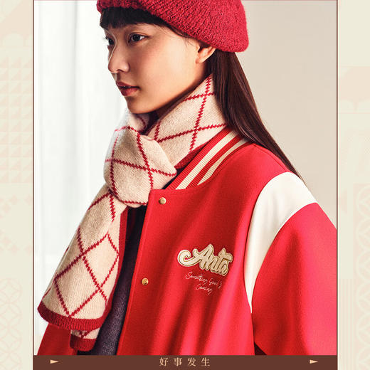 安踏好事发生丨关晓彤同款新年红色棒球服外套女士冬季夹克162518727S 商品图2