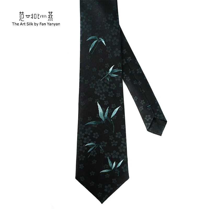 《竹影清风》手工刺绣高定领带