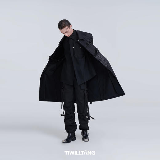 TIWILLTANG启世录“桅制宛锓”长短可拆卸牛仔拼皮绑带扣棉胆风衣 商品图1
