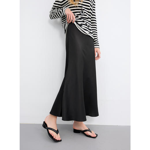 三彩2025春秋新款缎面鱼尾裙高腰半身裙优雅A字长裙浪漫M 商品图1