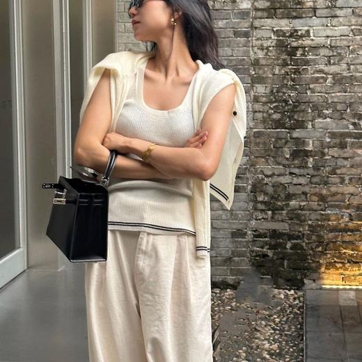 顺丰包邮22936洛诗琳简约羊毛混纺罗纹无袖拼色针织背心女166 商品图3