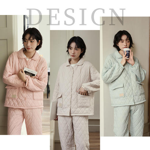 女士三层夹棉家居服套装 可外穿防风防水时尚洋气加绒加厚防寒睡衣 商品图4