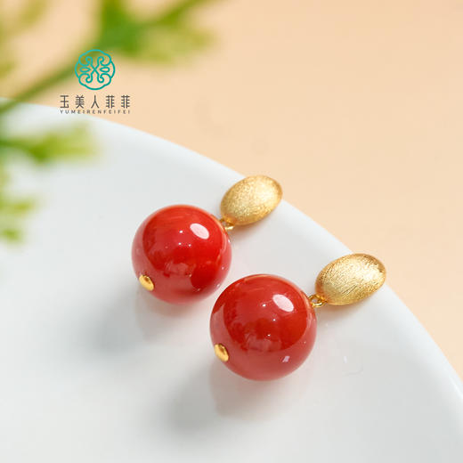 玉美人菲菲*S925南红圆珠耳坠约13-14mm 商品图0