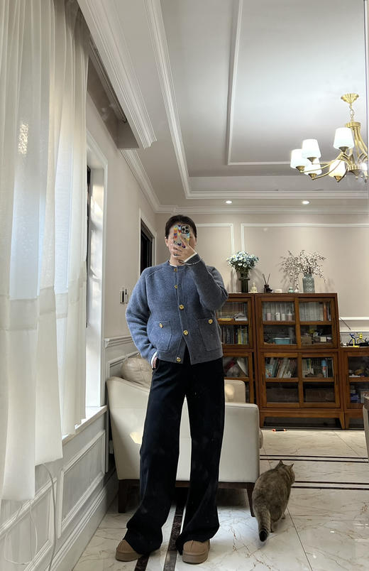 12-9 亲戚工厂 瑞典小众 tote 重磅羊毛羊绒针织 复古金币纽扣 灰蓝针织外套 商品图10