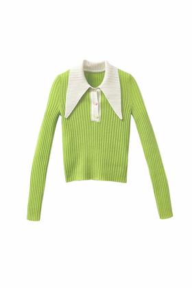 素色T恤领羊绒衫