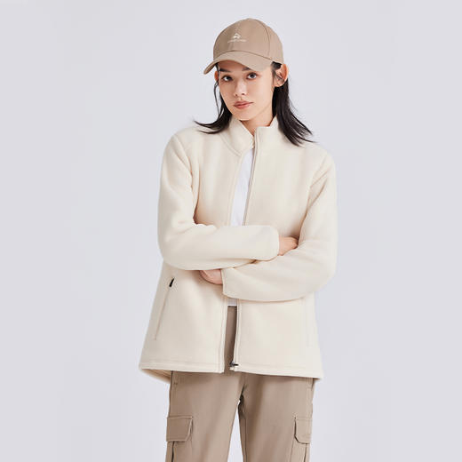 拓路者秋冬季中长款摇粒绒外套女收腰显瘦立领户外保暖抓绒衣开衫 商品图1