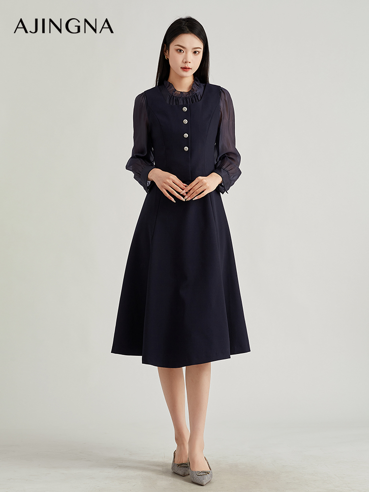 【商场同款】阿菁娜精致花边领假两件连衣裙A28Q112031