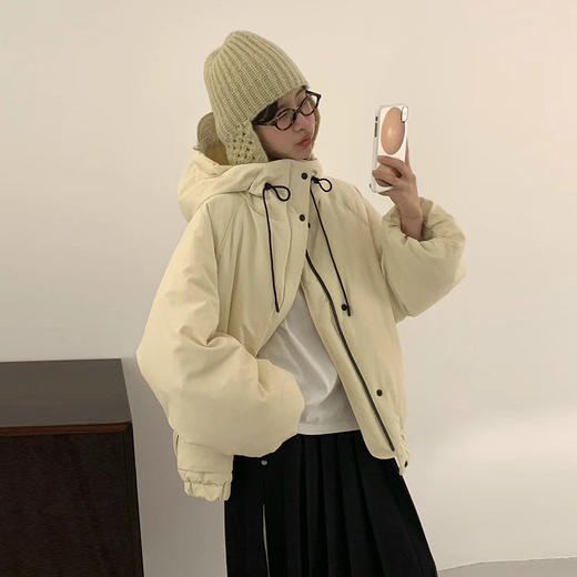 韩国2024年冬季简约设计师款宽松百搭立领连帽白鸭绒羽绒服！正版EGG 商品图3