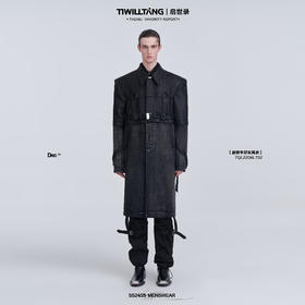 TIWILLTANG启世录“桅制宛锓”长短可拆卸牛仔拼皮绑带扣棉胆风衣