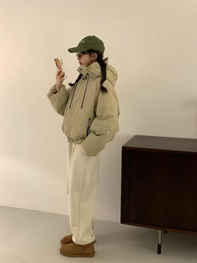 韩国2024年冬季简约设计师款宽松百搭立领连帽白鸭绒羽绒服！正版EGG