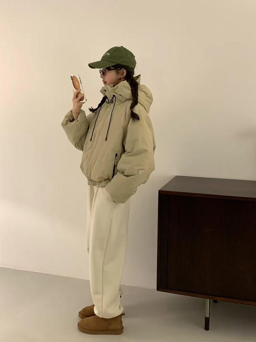 韩国2024年冬季简约设计师款宽松百搭立领连帽白鸭绒羽绒服！正版EGG 商品图0