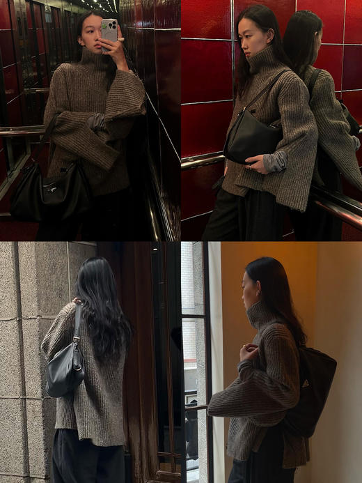 HIDEMI 进口花纱高领镂空袖设计感加厚款粗针高领廓形大毛衣 商品图3