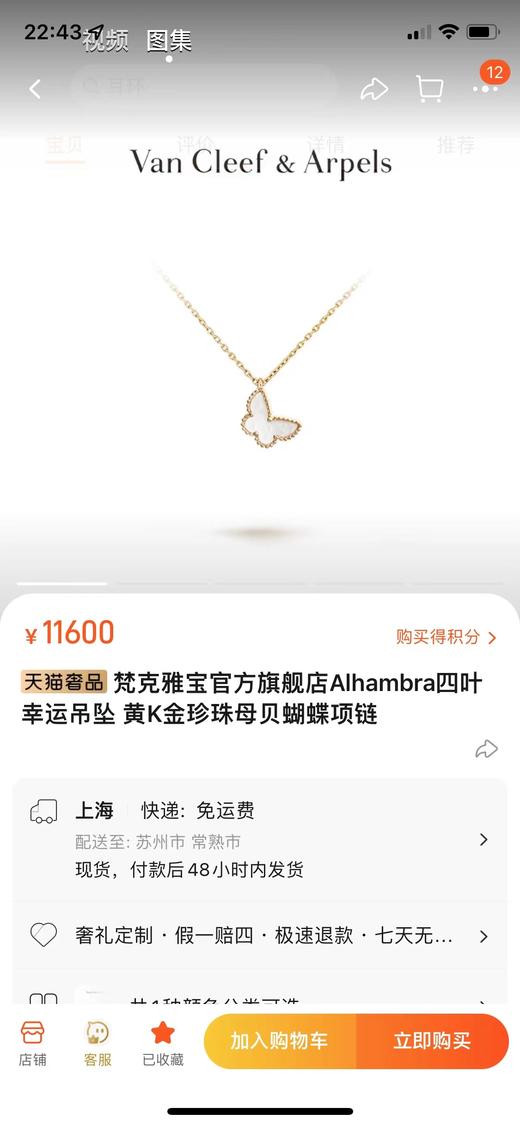 D010230超可爱 简约设计风格天然白贝母蝴蝶项链 商品图1