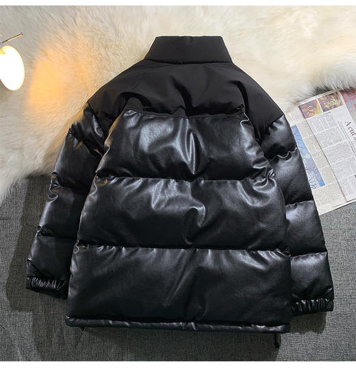 【清仓直降 pu皮拼接 质感满满】斯辰唯佳 情侣拼接撞色机车免洗棉衣 商品图11