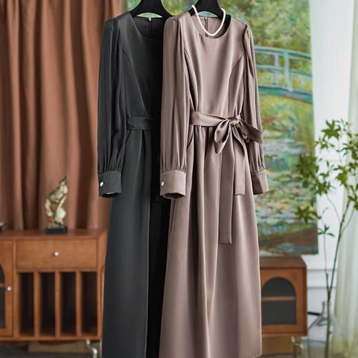 【高货wl】全新升级【铂金会员358/天猫479/差价121】(53010) 洛诗琳极简优雅缎面打褶连衣裙2025春季通勤轻熟气质裙子 商品图0