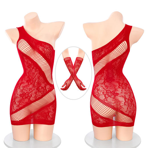 霏慕 热烈玫瑰单肩网衣裙套装7564  情趣内衣女睡衣性感套装角色扮演制服诱惑短裙秘书服女仆战袍少妇 商品图6