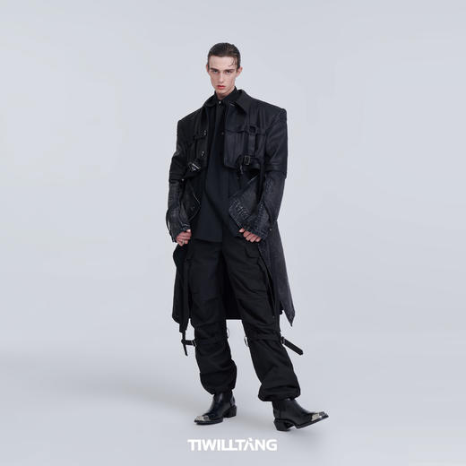 TIWILLTANG启世录“桅制宛锓”长短可拆卸牛仔拼皮绑带扣棉胆风衣 商品图2