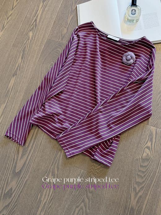 一颗葡萄 色织条纹针织面料两片式剪裁显瘦版型tee  葡萄紫 商品图3
