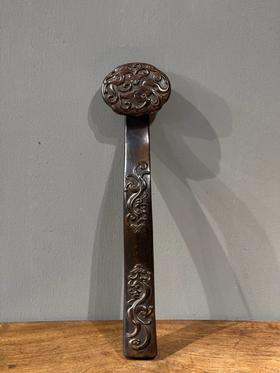 花梨木雕螭龙纹如意摆件，顺丰包邮