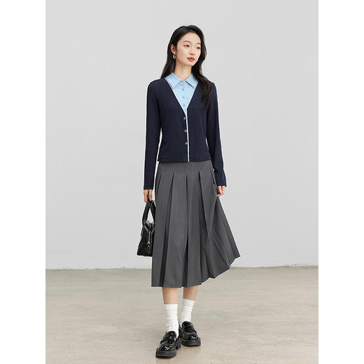 【1件8折】熙世界法式优雅学院风POLO领上衣拼接假两件衬衫女2025早春新款 商品图4