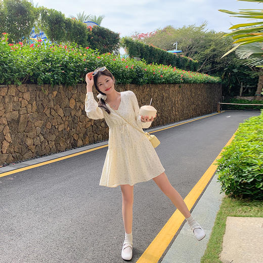 【189元任选2件】最后一波现货！杏色碎花V领连衣裙 商品图4