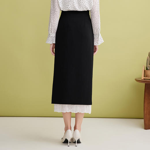 EITIE爱特爱设计感假两件压褶包臀直筒高腰撞色半身裙春新款A2506503 商品图4