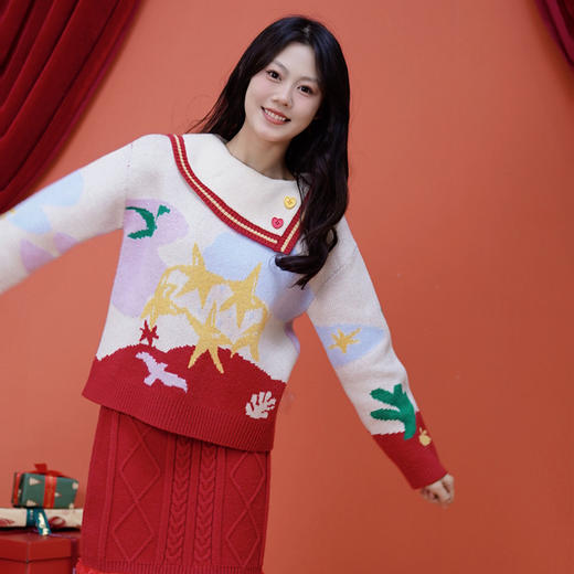 两三事 红樱星辰 2025春季新款复古星星图案毛织两件套女时尚套装 商品图2
