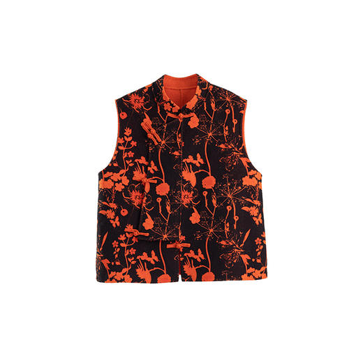 绽放旅行女装019朵/羊毛橘黑印花双面呢古典文艺新中式年服马甲 商品图4