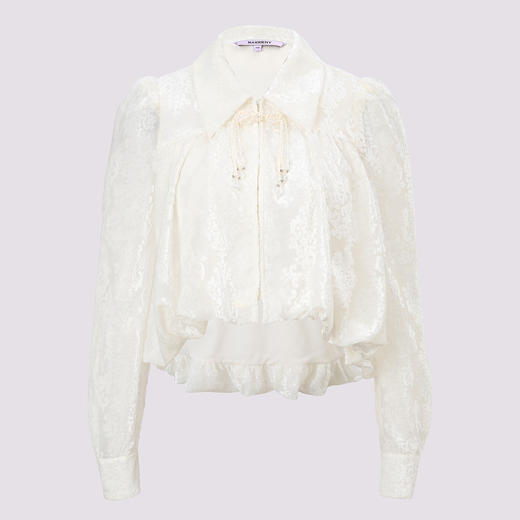 精致优雅百搭蕾丝泡泡袖修身上衣24冬 商品图1