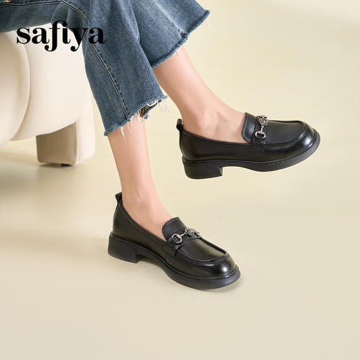Safiya/索菲娅2025春英伦风复古玫瑰扣复古圆头百搭粗跟乐福鞋 SFD1112112 商品图4