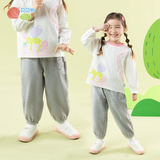 2025春季新款女童长裤时尚刺绣花朵休闲裤子儿童纯棉运动卫裤 商品图0