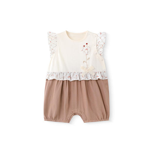 【商场同款】英氏婴儿衣服夏季轻薄亚麻透气女童连体衣月亮裆爬服 商品图4