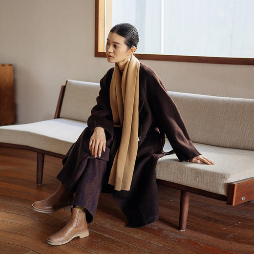 绽放JS159朵/冬季100%绵羊毛复古纯色针织叠带百搭保暖长条围巾 商品图2