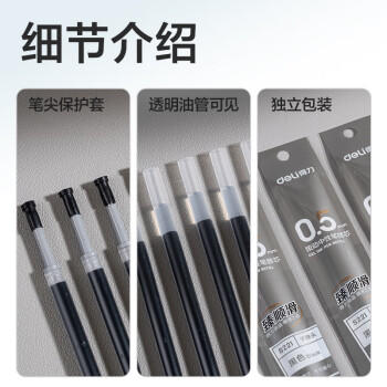 得力（deli）臻顺滑按动中性笔芯 学生办公签字笔替芯 S01/S08/1008/K35适用同G-5 0.5子弹头 黑色20支/盒S221 商品图5