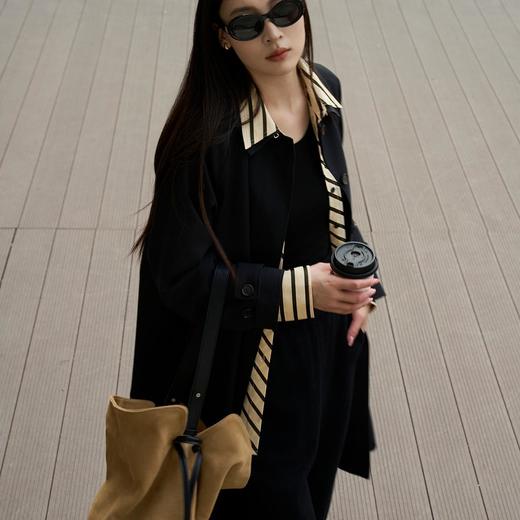 顺丰包邮11017洛诗琳色织双面双色七分袖黑色长款风衣外套9521 商品图3