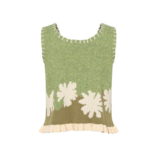 两三事春色花屿2025春新款小清新花卉图案绑带毛织马甲女宽松马夹 商品图4