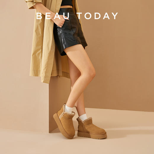 BeauToday 厚底绵软雪地靴女冬季加绒靴子棉鞋保暖短靴女08072 商品图2