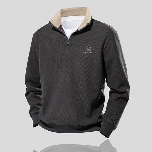 【海藻纹】罗蒙男士冬季半拉链立领加绒卫衣加厚百搭时尚男士卫衣 商品图1