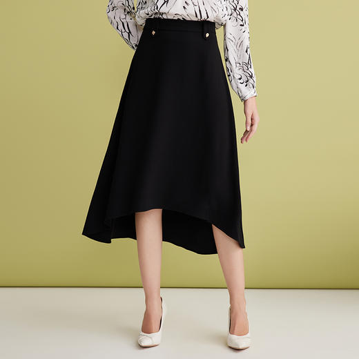 EITIE爱特爱通勤显瘦时尚高腰黑色伞裙前短后长半身裙2025春新款A2506519 商品图2
