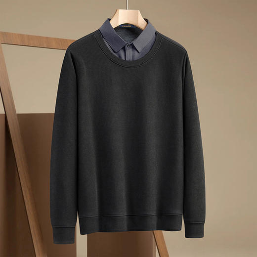 【加绒加厚】罗蒙男士假两件秋冬款加绒针织衫男加绒衬衫男士针织衫 商品图3