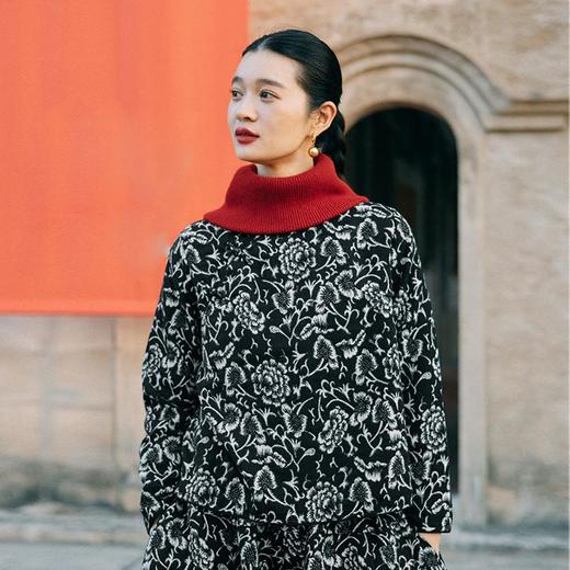 绽放003-004朵/提花复合双层棉新中式斜襟长袖衬衫宽松阔腿裤套装 商品图2