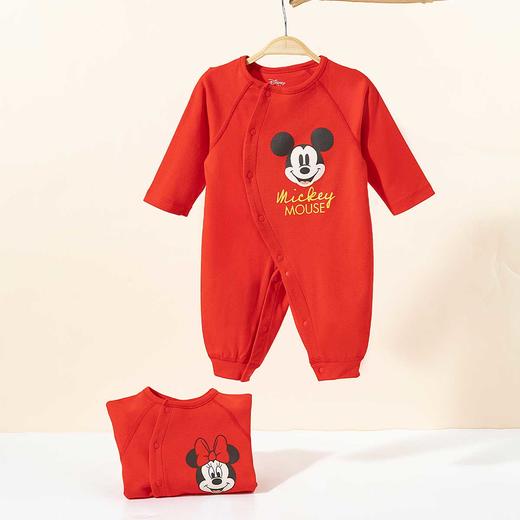 迪士尼25春夏侧开连体衣大红满月服男女宝宝哈衣百天爬服ZD1EL014 商品图11