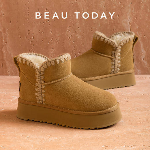 BeauToday 厚底雪地靴女冬季加绒靴子棉鞋保暖短靴 商品图0
