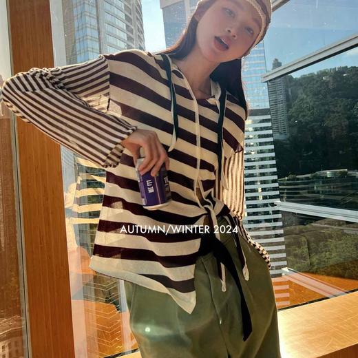 顺丰包邮15944洛诗琳法式露背绑带正反两穿条纹针织上衣734 商品图0